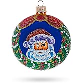 Festive Santa Wreath Gifts Glass Ball Christmas Ornament 3.25 Inches