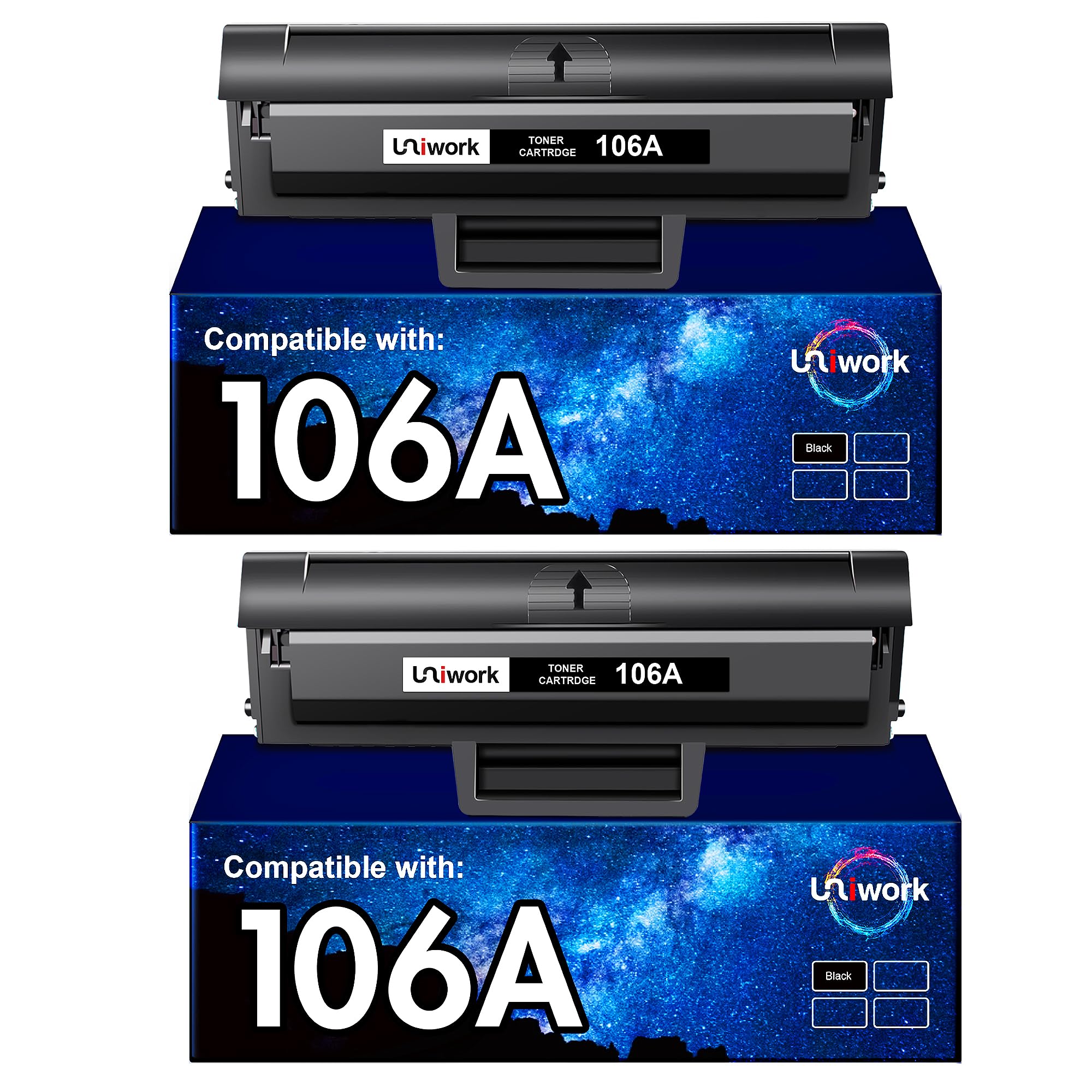 Uniwork Toner Cartridge Replacement for HP 106A W1106A Compatible with Laser 107W 107A 107R MFP 135WG 137FWG 135A 135R 135W 137FNW (Black, 2-Pack)
