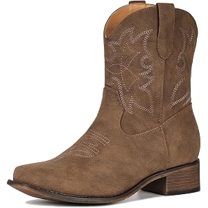IUV Cowboy Boots for Women Square Toe Ankle Western Cowgirl Booties | Roomy & comfortable, unique western & modern design. Ve