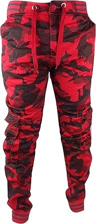 red and black camo joggers