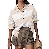 Womens Striped Sweater Shirts Lapel Polo V Neck Long Sleeve Strip Knit Pullover Casual Layer Top Jumper Y2K Shirt