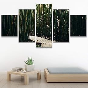 SIGNWIN 5 Panel Canvas Wall Art Green Forest...
