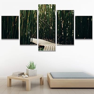 SIGNWIN 5 Panel Canvas Wall Art Green Forest...