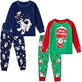 GRPSKCOS Boys Christmas Pajamas 4 Piece Toddler Kids Sleepwear Boys Long Sleeve Pajamas Winter Nightwear Age 2-12 Years(02 Hot Air Balloons+Astronauts 6 Years)