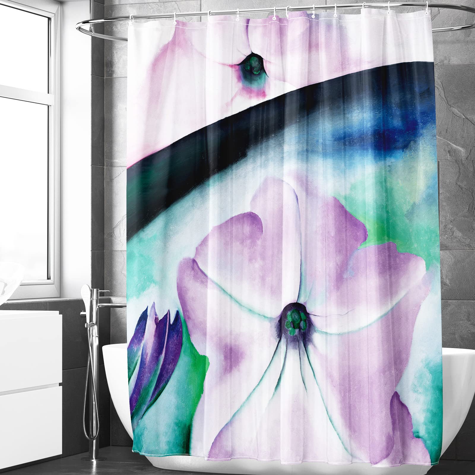 Berkin Arts Bathroom Shower Curtain Set 70x70 Inch Waterproof Polyester with Hooks Modern European Ink Painting Clematis Design Theme Flower (Petunia No.2 by Georgia O'Keeffe)