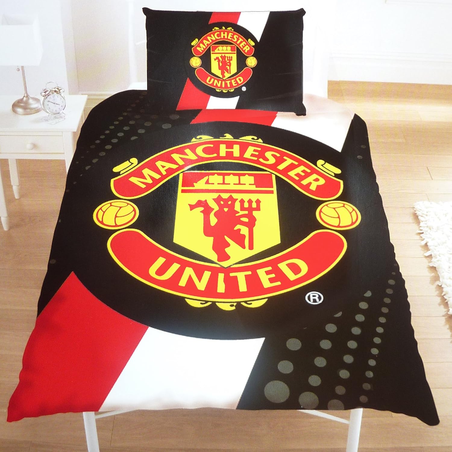 Manchester United FC Stripe Crest Single Duvet Cover & Pillowcase Set