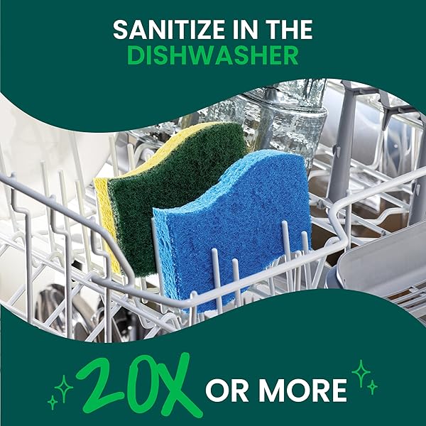 SCOTCH-BRITE HEAVY DUTY SCRUB SPONGE, 9 KITCHEN SPONGES DESIGNED FOR TOUGH MESSES IN THE KITCHEN THAT LAST 3X LONGER*, BEST FOR CAST IRON SKILLETS AND OUTDOOR GRILLS, FLEXIBLE, DURABLE, AND STRONG