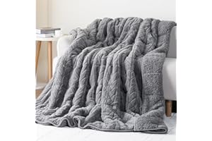 Cottonblue Weighted Blanket for Adults - Plush Cozy Sherpa Weighted Blankets for a Better Night's Sleep, Luxurious Jacquard Decor Blanket Queen Size for Bed Sofa Couch, 60x80 Inches,15lbs,Grey