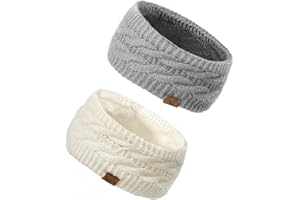 Ymomode Winter Headband - 2 Pack Womens Winter Headbands Fuzzy Fleece Lined Ear Warmer Cable Knit Thick Warm Crochet Headband, Grey+White