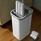 JOYMOOP Hands Free Flat Floor Mop and Bucket with Wringer Set, 3 Washable Microfiber Mops, Wet and Dry Use, Floor Cleaning Sy