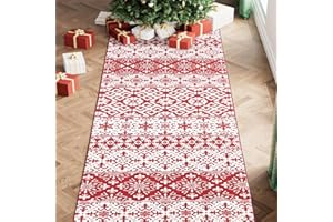 WondRg Christmas Runner Rug 2x6 Red Snowflake Holiday Decorative Area Rug Hallway Kitchen Washable Non Slip Soft Low Pile Long Carpet for Living Room Bedroom Entryway Entrance Dining Room