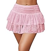 Avidlove Women's Y2k Lace Layered Mini Skirt High Waist Ruffle Skirt Skort Boho Outfits Micro Shorts