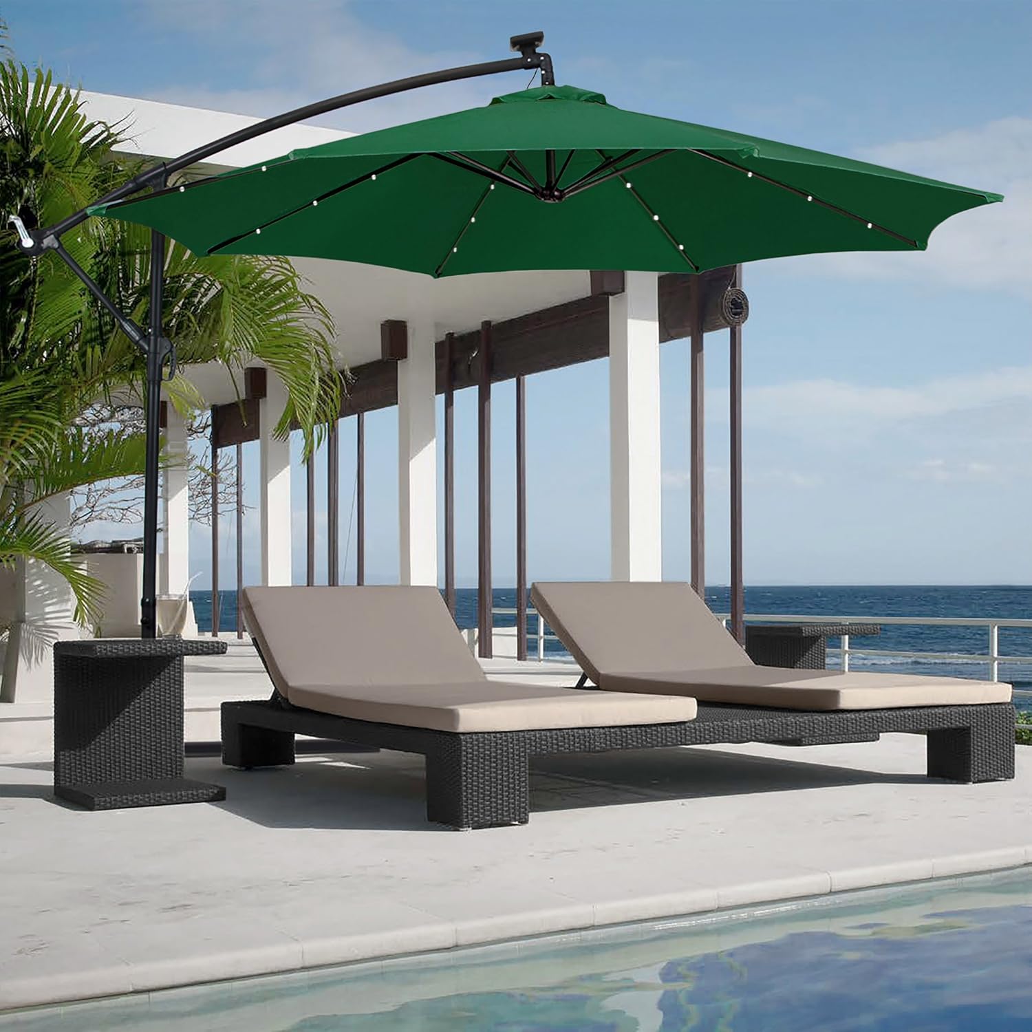 Best Choice Products 10ft Solar Led Offset Hanging Market Patio Umbrella W Easy Tilt Adjustment Polyester Shade 8 Ribs For Backyard Poolside Brown Garden Outdoor Cjp Org In