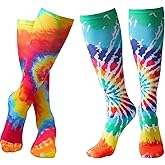 Geyoga 2 Pairs Crazy Tie Dye Socks for Soccer Softball Volleyball Neon Socks over The Calf for Kids Girls Youth Boys