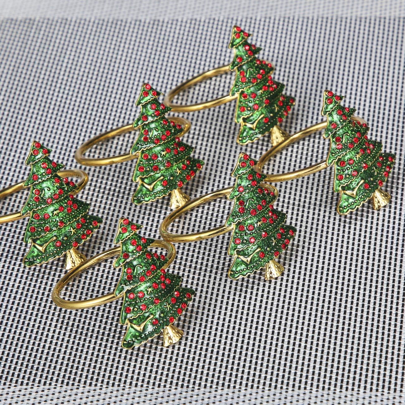 ZeeDix Set of 6 Green Chirstmas Tree Napkin Rings for Christmas Dinning Table Setting-Wedding Receptions, Christmas, Thanksgiving and Home Kitchen for Casual or Formal: Kitchen & Dining