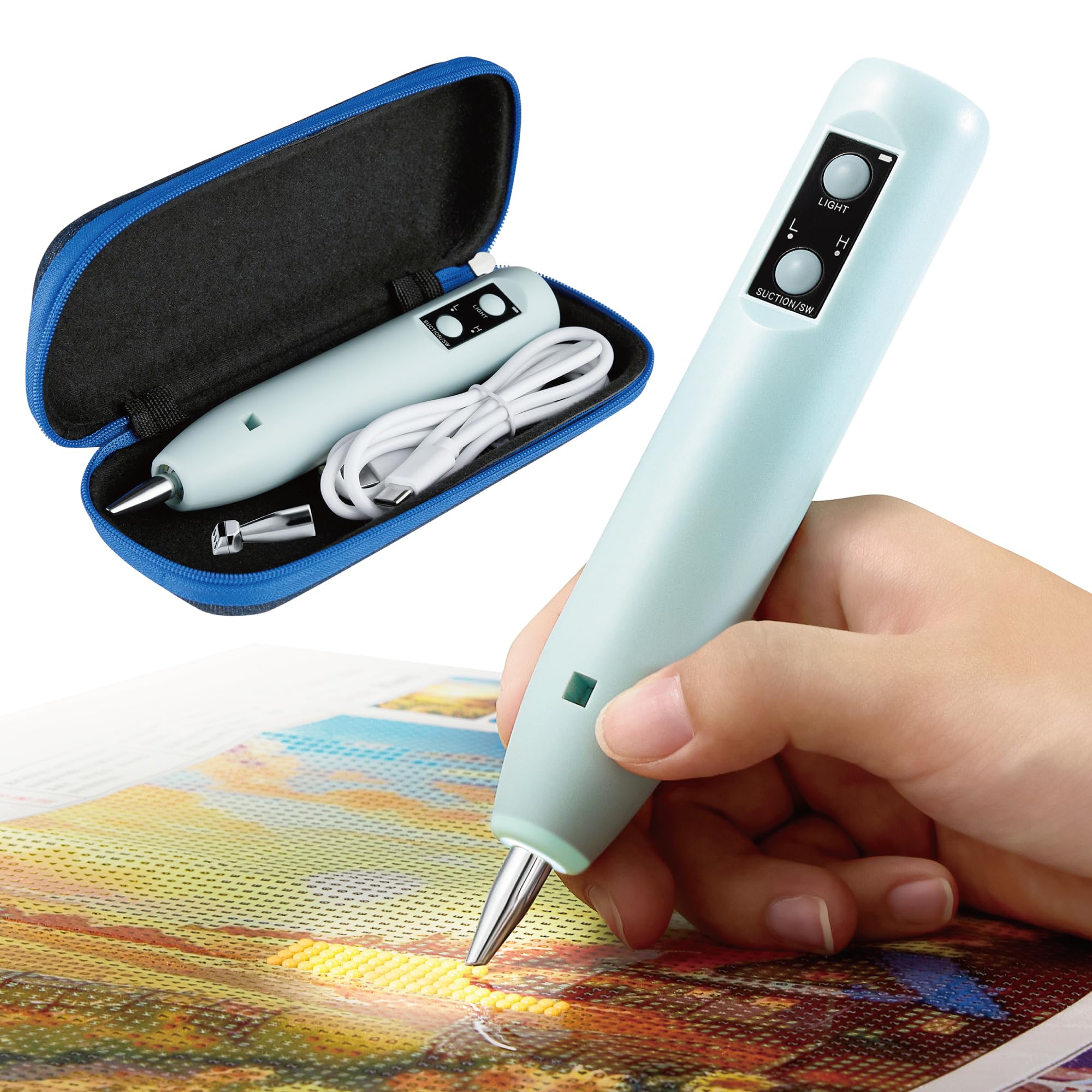 View 1 of
**missing parts**
Electric Diamond Painting Pen - Cordless Diamond Art Pen Low-Noise Wax-Free, Rechargeable 2-Speed with LED Light & Removable Magnifier, Portable Diamond Art Accessories for Crafts Lovers