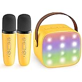 YLL Mini Karaoke Machine for Kids Adults, Portable Bluetooth Speaker with 2 Wireless Microphones, Birthday Gifts Toys for Girls Boys Ages 3, 4, 5, 6, 7, 8, 9,10,11,12+ Years Old Toddler (Yellow)