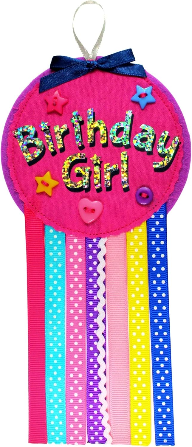 Ditsy Rosettes Birthday Girl Rosette Badge - Any Age - Perfect Party Gift - Birthday Card - Pink, Mixed