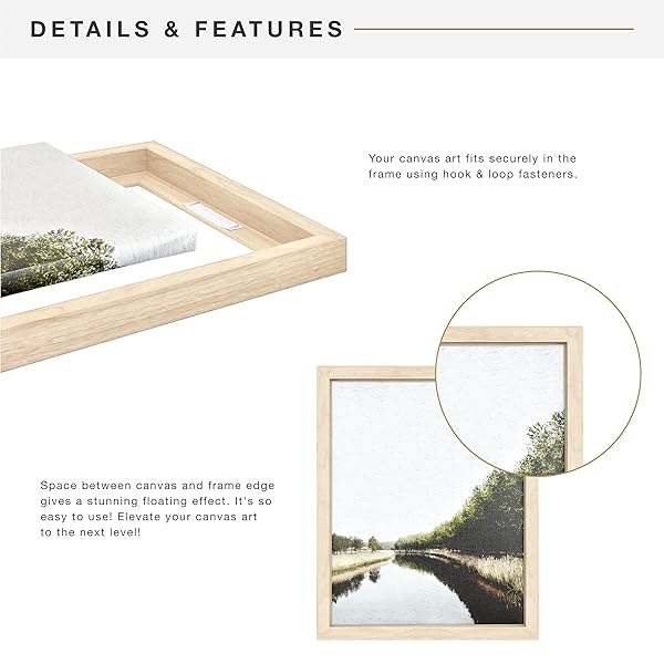 MCS CANVAS FLOAT FRAMES 16X20 FRAME, NATURAL WOODGRAIN FOR FINISHED CANVASES, VERTICAL & HORIZONTAL WALL HANGING LARGE WITH ADHESIVE FOR CANVAS PAINTINGS (1-PACK)