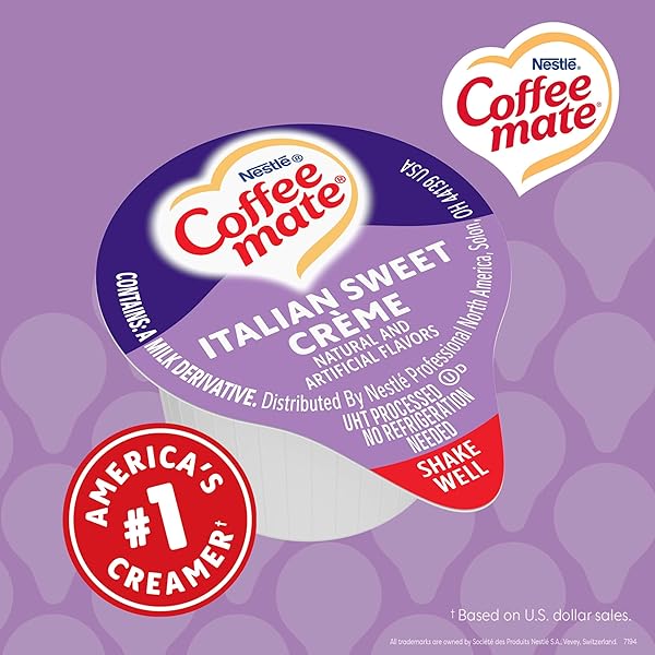NESTLE COFFEE MATE COFFEE CREAMER, ITALIAN SWEET CREME, LIQUID CREAMER SINGLES, NON DAIRY, NO REFRIGERATION, 0.375 FL OZ TUBS (PACK OF 180)