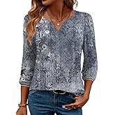 LUYAA 3/4 Length Sleeve Womens Tops Dressy Casual V-Neck Puff Sleeve Blouses Business Work Tunic Shirt S-XXL