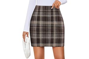 ZESICA Plaid Mini Skirt for Women 2026 Fall Winter High Waist A Line Bodycon Pencil Skirts Trendy