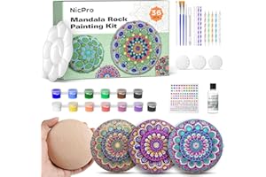 Nicpro Mandala Rock Painting Kit, Dot Arts and Crafts for Adults, Mandala Dotting Tools Kit, Large Wooden Rocks for Painting, DIY, Stencils, Acrylic Paints, Brushes, Dotting Tools for Rocks