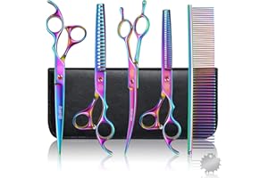 MOONTAY Professional Dog Grooming Scissors Set, 7 Inch/8 Inch Pet Grooming Scissors Chunkers Shears for Dog, Curved Dog Grooming Scissors, Thinning Shears for Dog with Grooming Comb