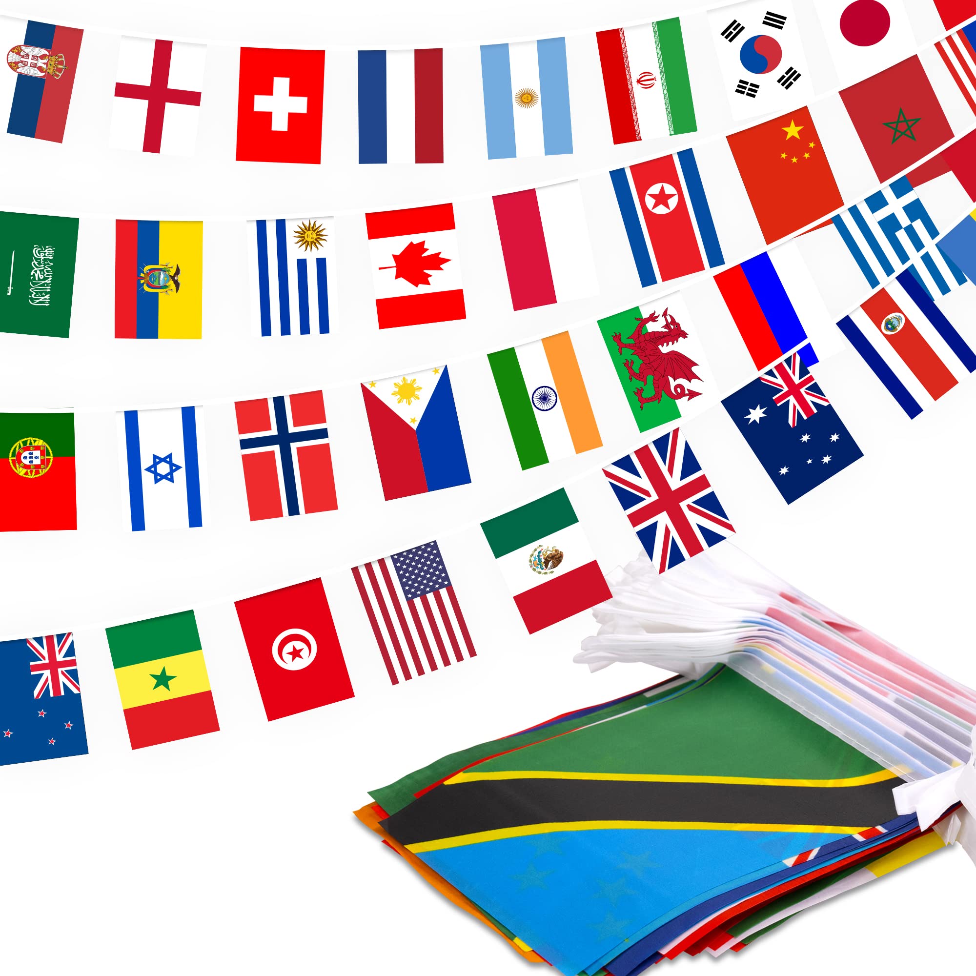 Photo 1 of 200 Countries String Flag, 184 ft International Flags Bunting Banner, World Flag Banner Decoration for World Cup Party, School, Sports Game Events, Grand Opening, Classroom
