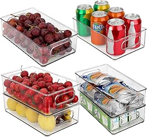 JuneHeart Refrigerator Organizer Bins, Set of 6 Fridge Storage Bins with Handles for Freezer, Kitchen, Countertop and Cabinets Pantry Food Storage-Clear Plastic Organizer Bins