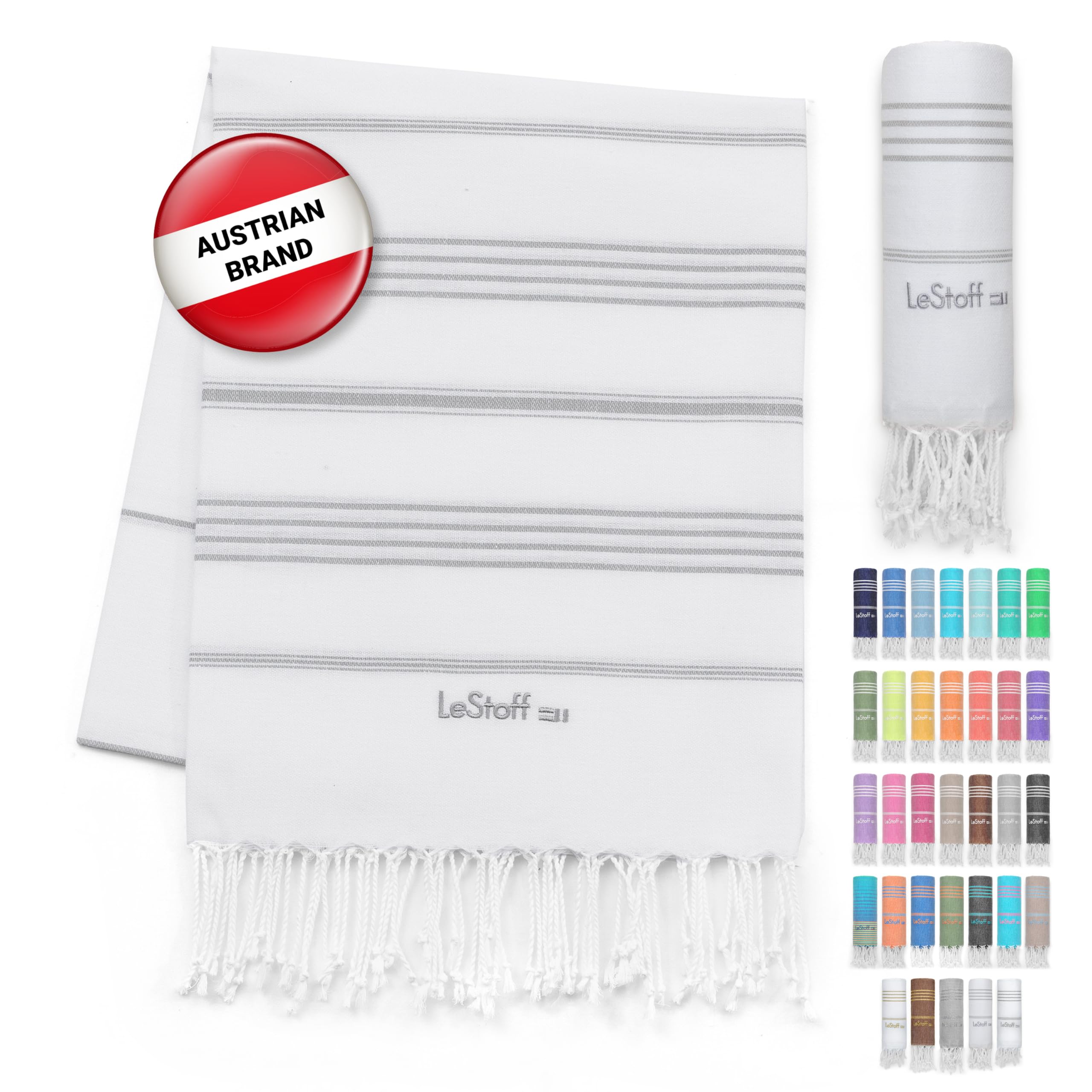 LeStoff Turkish Hammam Towel – 100% organic cotton, 95 x 180 cm, Pre-washed, Absorbent, Quick-drying, Lightweight, Turkish Towel, Hammam Beach Towel, Gym Towel, Beach Throw, Sauna Towel (White - Gray) — image 1