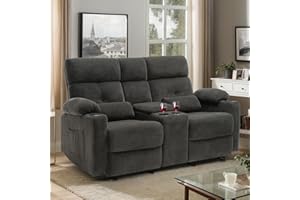 Consofa Power Reclining Loveseat with Console, Power Loveseat Recliner Sofa with Heat and Massage, Extended Footrest, Reclining Loveseat with Cup Holders, Side Pockets, Lumbar Support for Living Room