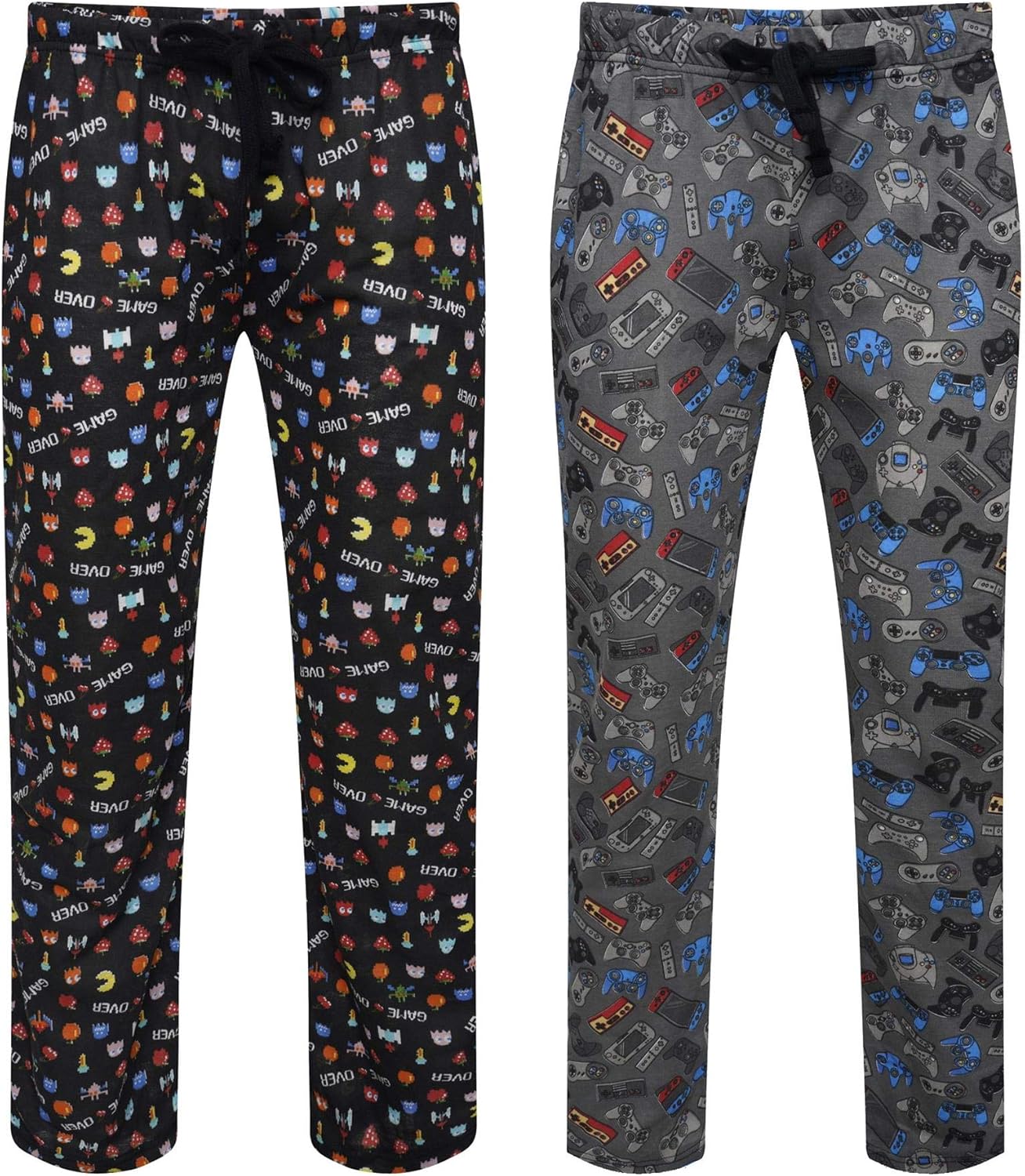 Mens Pack of 2 Retro Games Lounge Pants Game Over/Controller Designs 100 Cotton Sleep