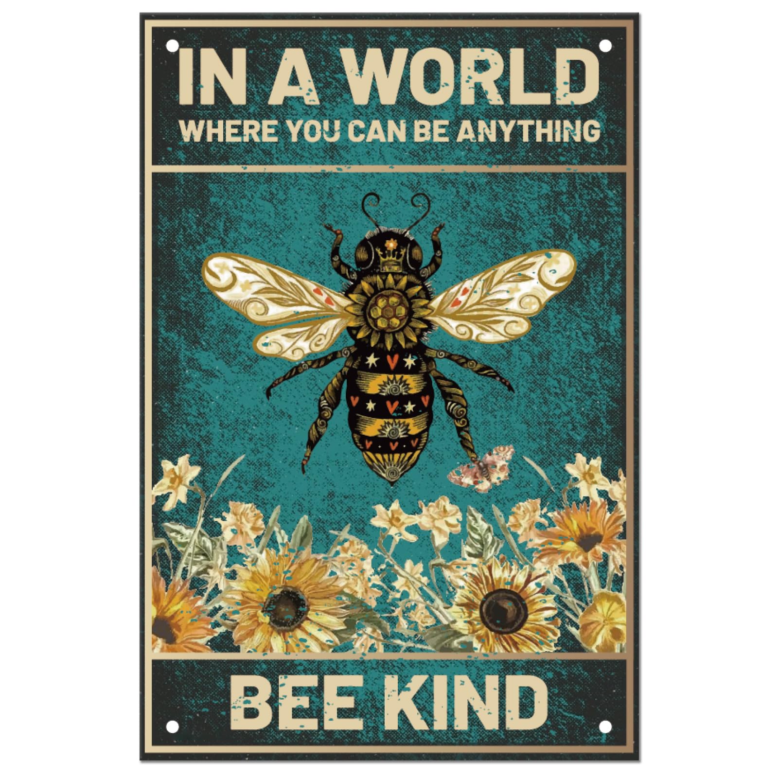 SUPERDANT Garden Metal Signs Bee Tin Signs Bee Flower Wall Plaque Funny Poster Art Be Kind Sign Metal Wall Sign for Man Cave Home Bedroom Garden Vintage Decor 20x30cm