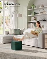 SONGMICS Storage Ottoman Foldable 30x30 cm Foot Rest with 22 L Storage Green view 2