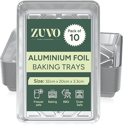 Zuvo Aluminium Foil Baking Trays 10 Pack 32x20x3.3cm Without Lids
