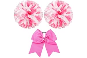 Hanaive Cheerleading Pom Poms and Large Cheerleader Hair Bow 12 Inch Large Metallic Cheer Cheerleader Pom Poms for Sports Team Spirit Cheering