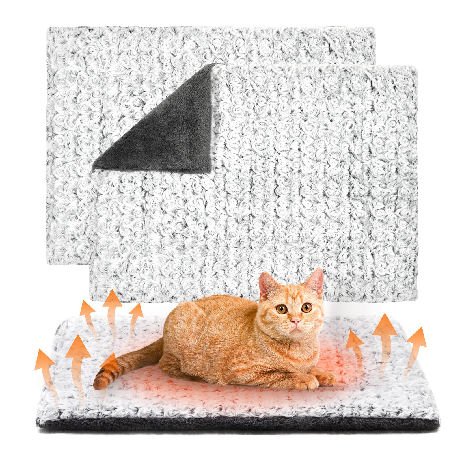 Papettly Self Heating Cat Bed - 60 x 46 CM Self Warming Pad, 3CM Thickened Double Side Electric-Free Thermal Pet Blanket Indoor Outdoor, Machine Washable Mat for Kitten Puppy