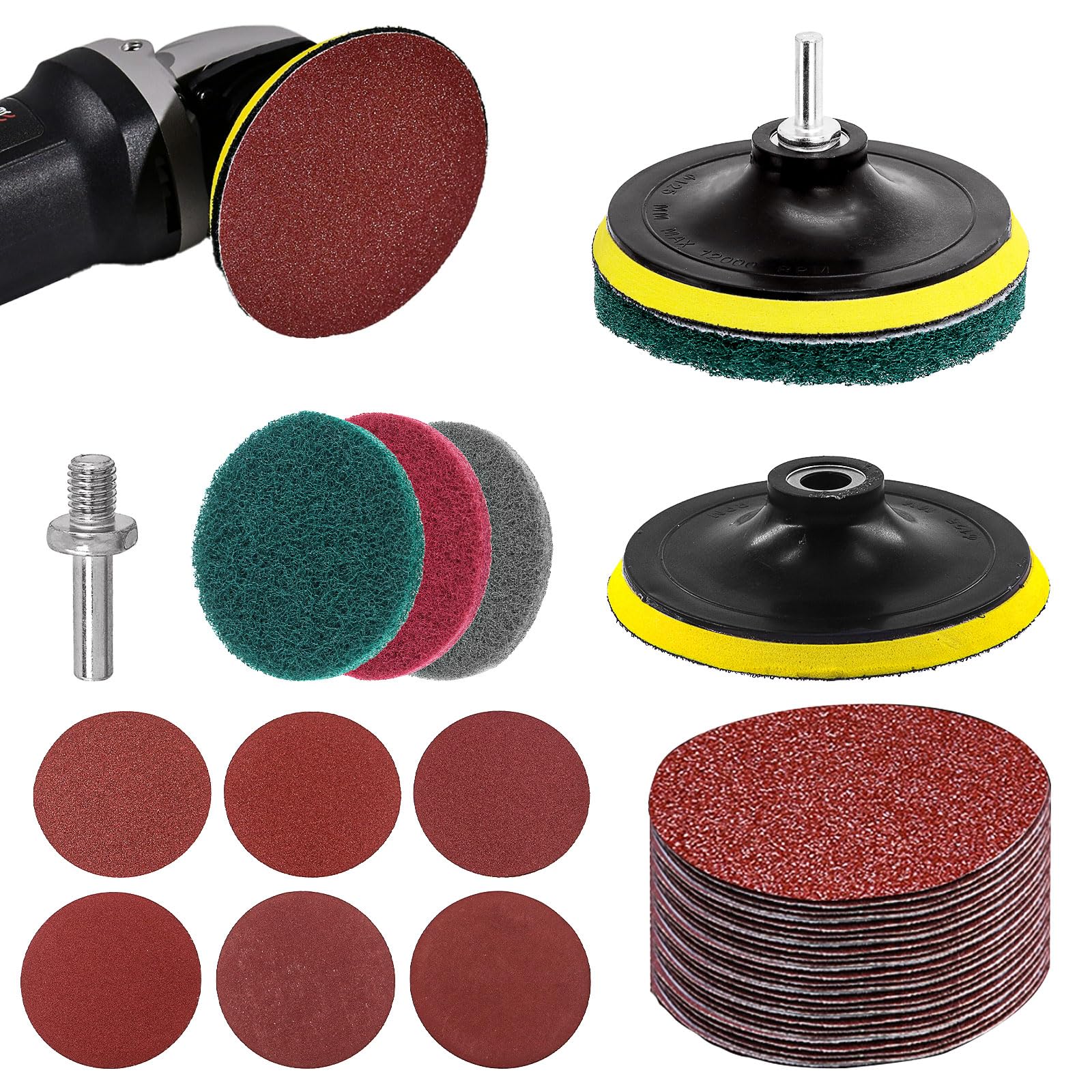Keadic 64Pcs 5" Hook and Loop Backing Pad with [80-400] Grit Sanding Discs and Abrasive Buffer Polishing Wheel Wet Dry Sandpaper for Car Wood Metal Jewelry Buffering and Rotary Tools