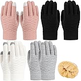 Skyebed 4 Pairs Womens Winter Gloves Touchscreen Gloves Thermal Knit Elastic Glove for Cold Weather, 4 Colors