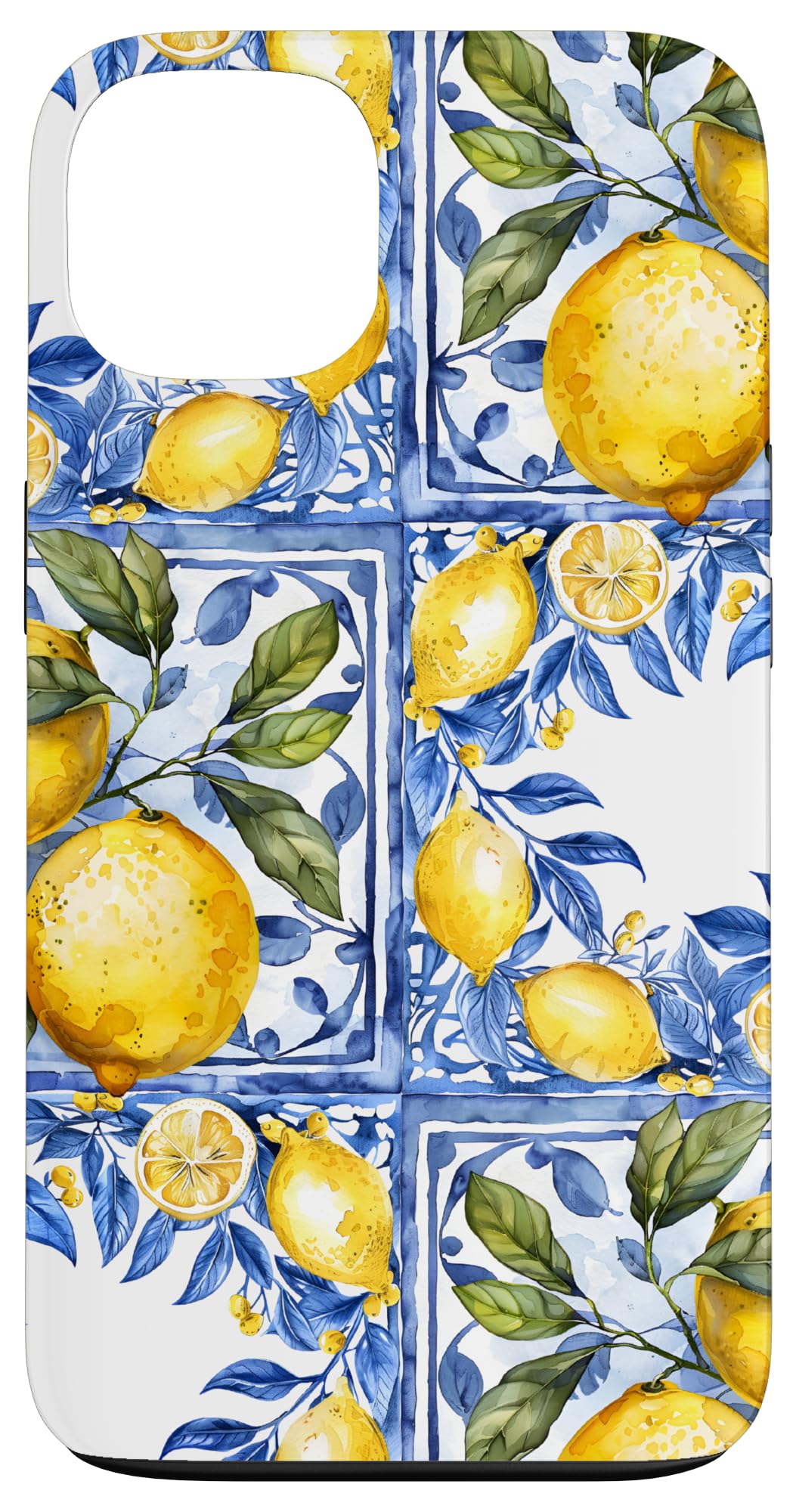 Lemon italian blue tiles pattern portugal morocco azulejo Case for iPhone 13