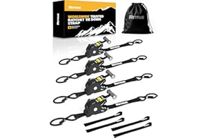 RETRUE Heavy Duty Self-Retracting Ratchet Straps, 10 Feet Retractable Ratchet Tie Down Straps with 1,500lb Break Strength for Trailers, Motorcycles, ATVs, Moving, Cargo Handling & More, Black (4 Pack)