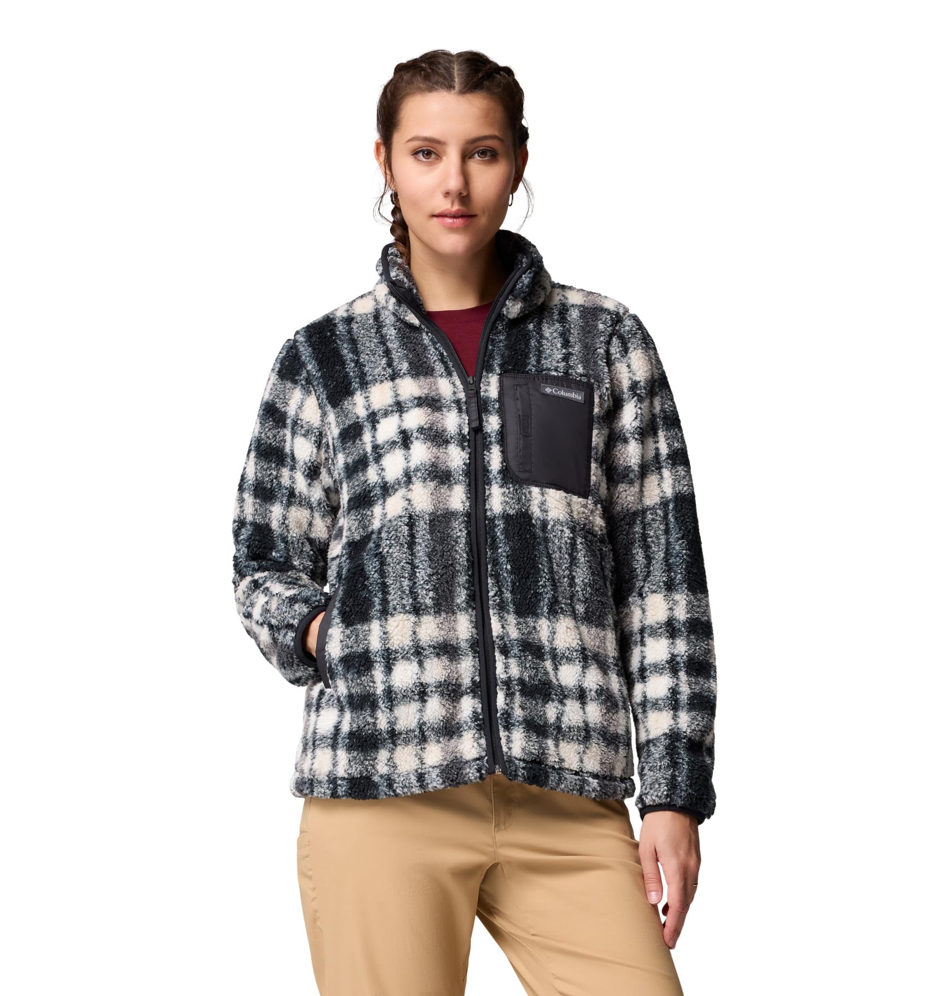 Columbia Womens West Bend Print Full Zip II, Black Herringplaid, Medium