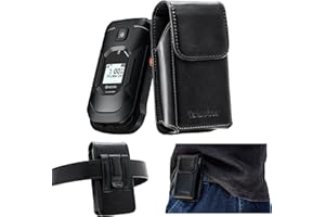 TarbicGear Leather Flip Phone Case with Belt Clip, TCL Flip Phone Holster for Belt, Cat S22 Flip Case, Nokia Flip Phones, Son