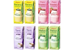 OHMARKET Binggrae Korean Flavored Milk Flavor Variety Pack - Banana, Melon, Strawberry, Taro (Total 8 pack) - 빙그레 우유