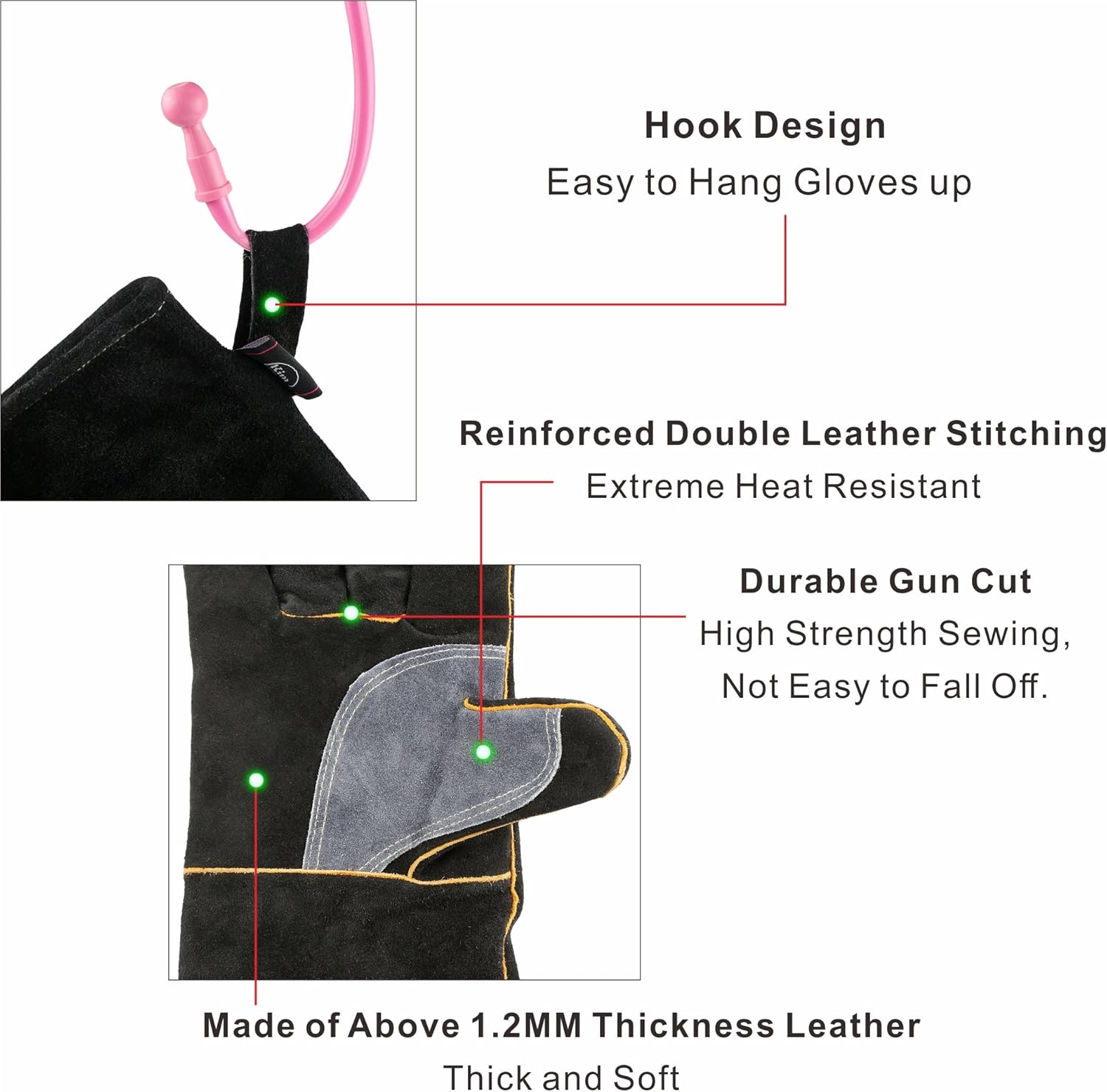 Kim Yuan Extreme Heat & Fire Resistant Gloves Leather with Kevlar Stitching,Perfect for Fireplace Stove, Oven, Grill, Welding - Image 4