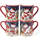 Magic of Christmas 16 oz Snowman Mugs – Set of 4 Festive Holiday Cups with Whimsical Winter Animal Scenes – Perfect for Coffee, Cocoa, Tea & Christmas Cheer!