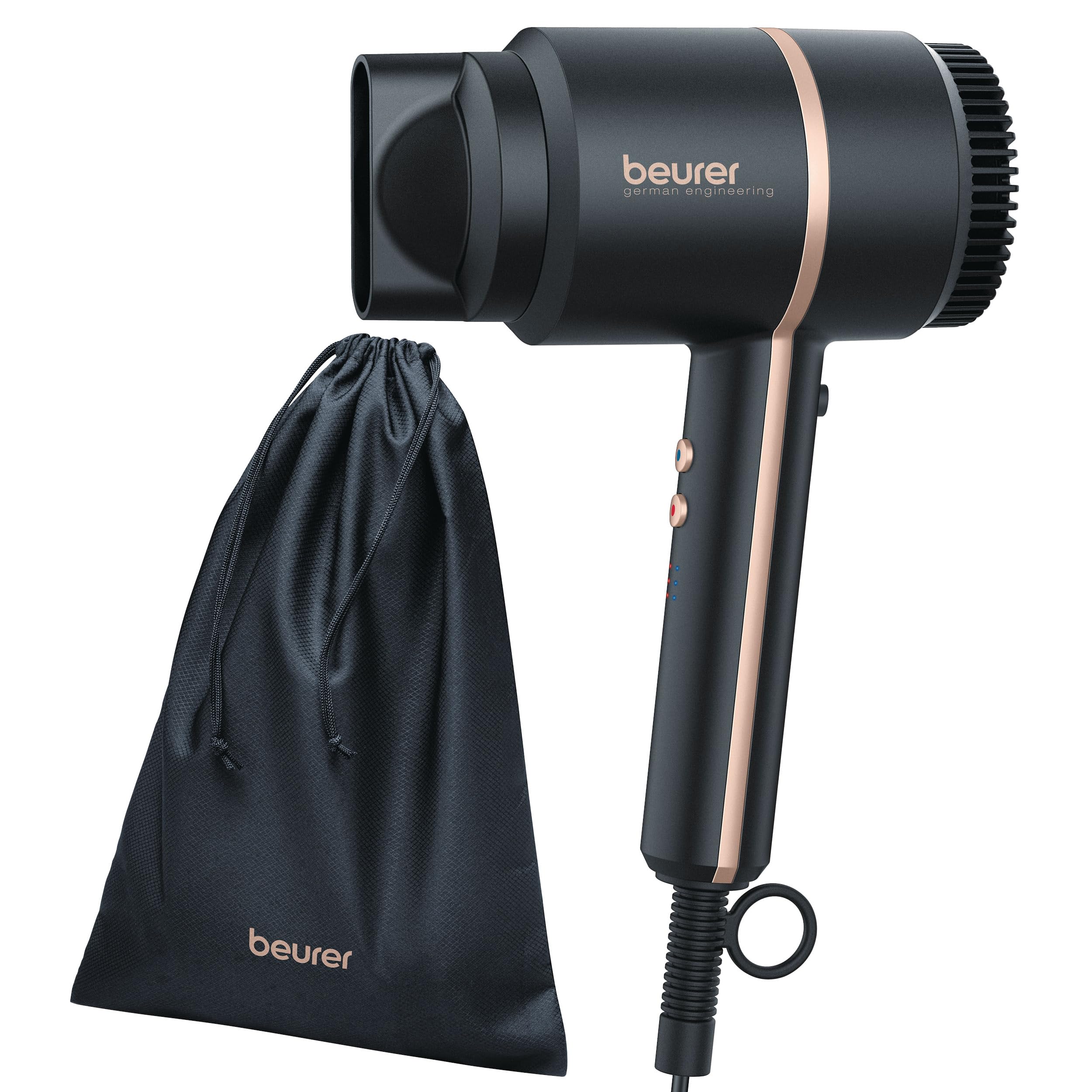 Beurer HC35 Compact Hair Dryer with Ion Function, Lightweight Hairdryer with Narrow Styling Nozzle & Storage Bag, Professional Ionic Hairdryer with Powerful 1600-2000 Watt