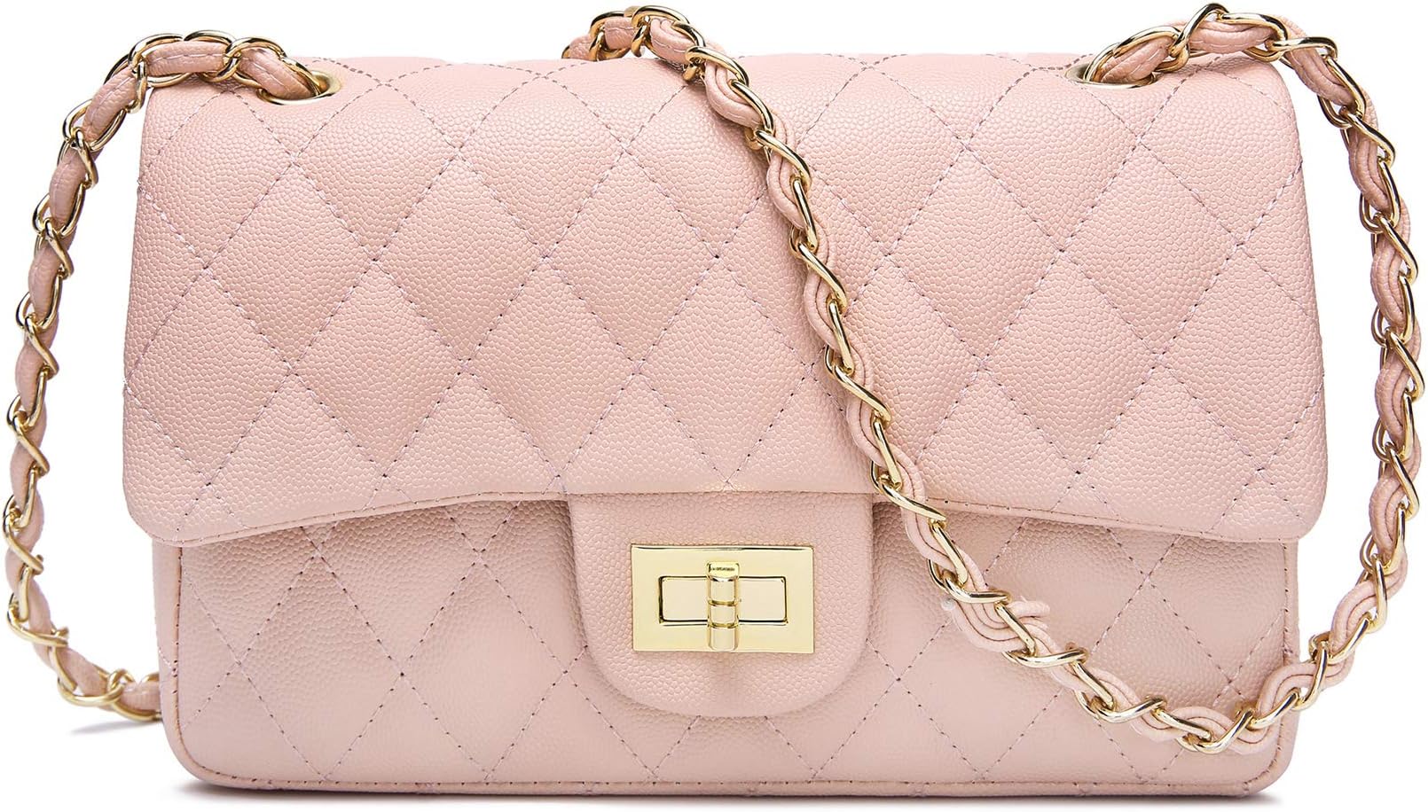 Jollque Caviar Leather Chain Crossbody Shoulder Bag for Women Quilted Purse