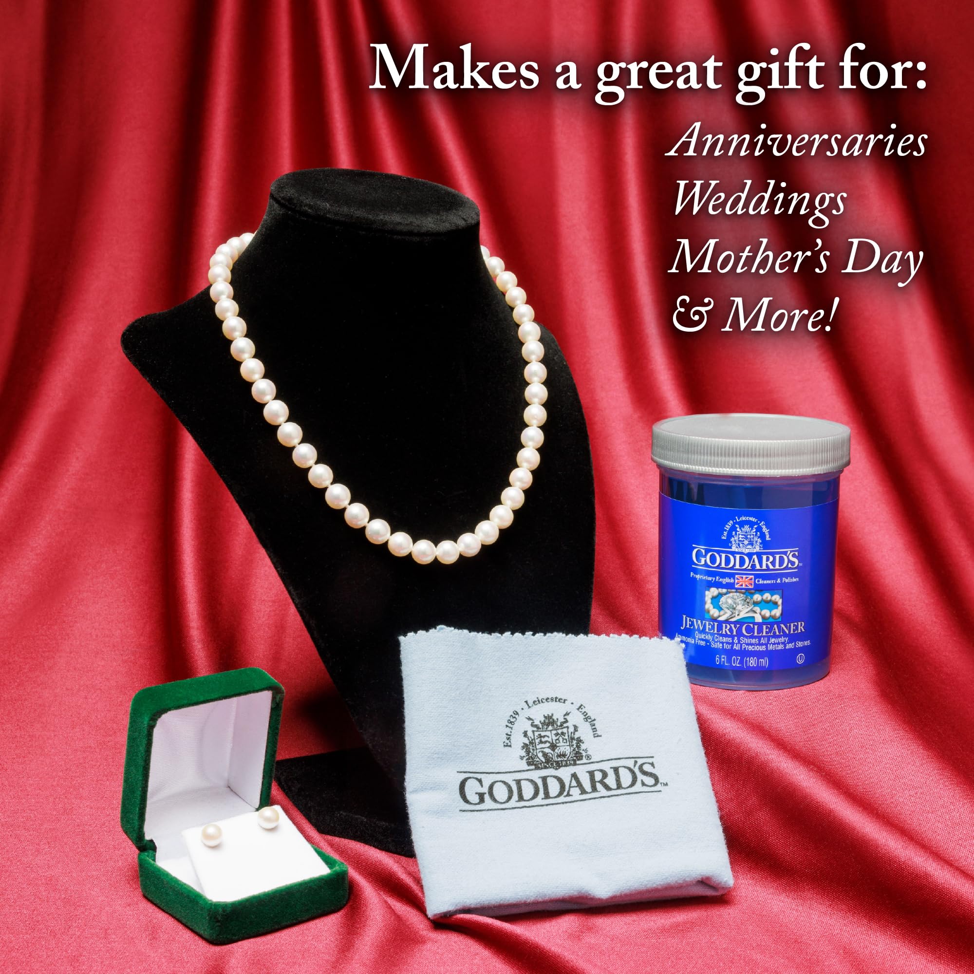 Goddard's Jewelry Cleaner, Tarnish Remover, Cleaning Solution for Silver, Gold, Diamond, Pearl & Gemstone Jewelry, Ammonia Free, Costume and Fine Jewelry Cleaner with Cleaning Brush & Dip Basket, 6 oz